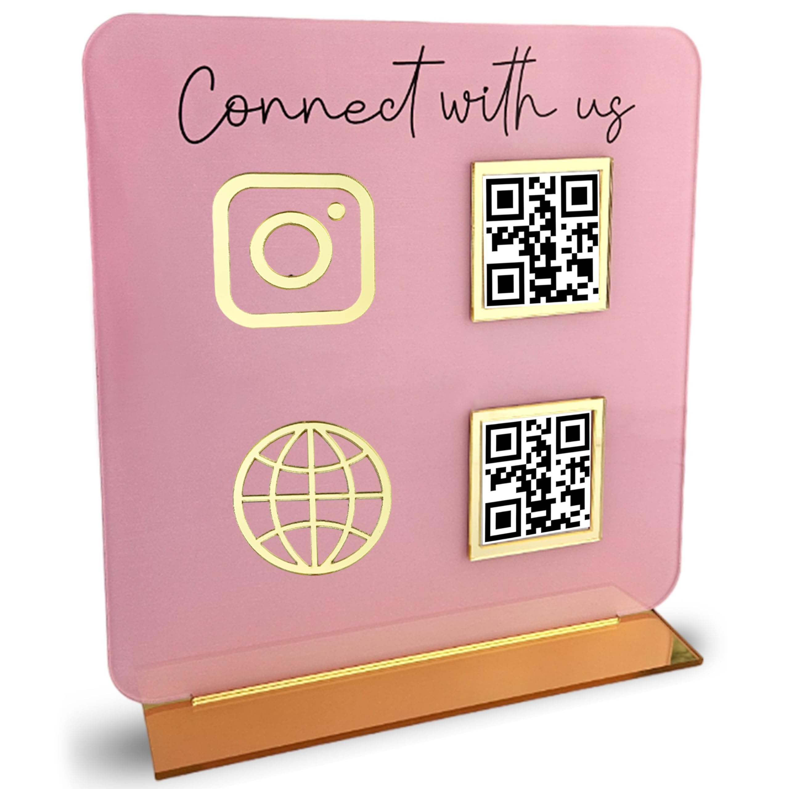 Skywin QR Code Sign for Business – Social Media & Cash App QR Code Sign Stand, Elegant Pink Acrylic Display Holder for Office Desk, Home Decor & Payment Display (Pink)