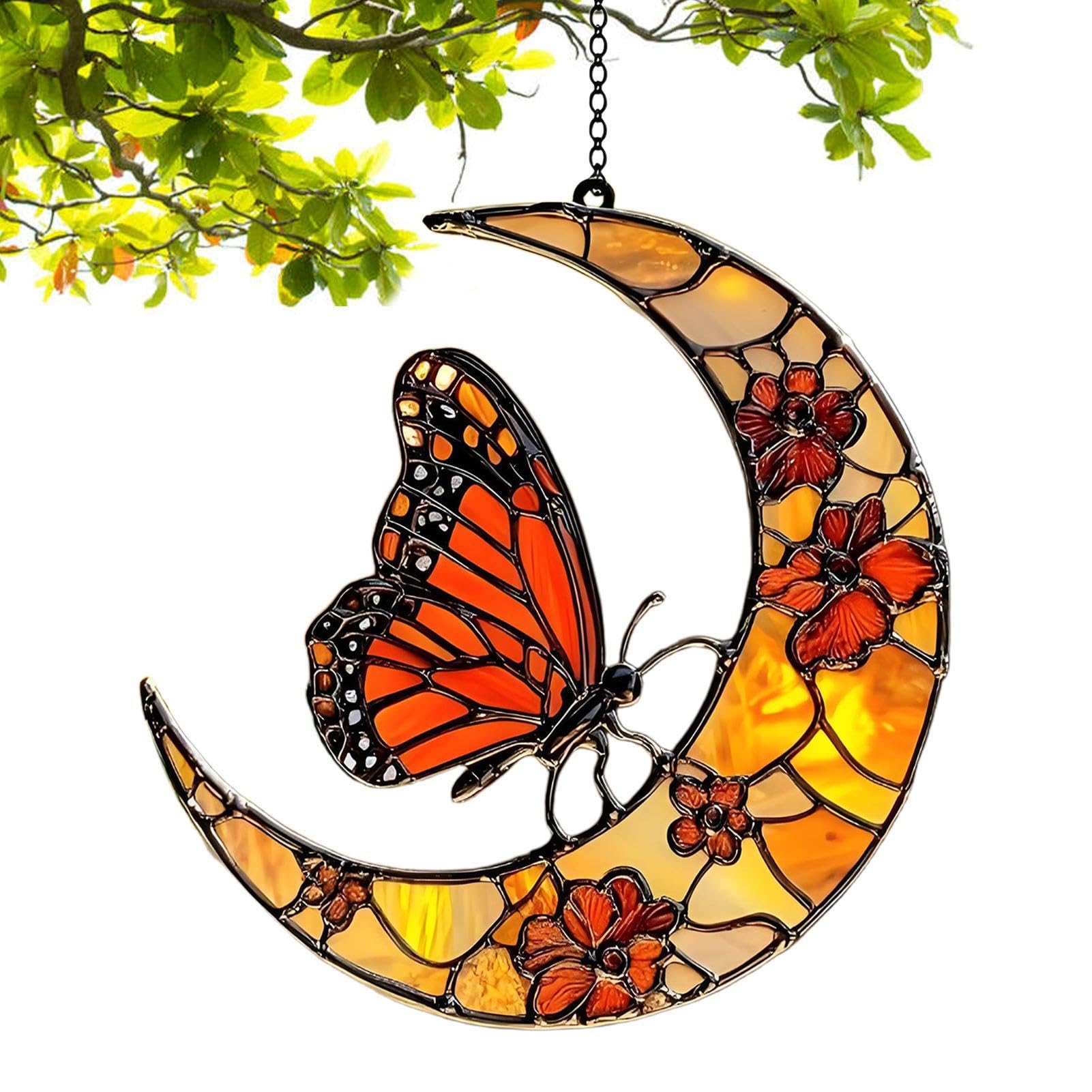 Cattador De Luna Solar, Mariposa Y Luna Solar Catcher Window Butterfly Catcher Catcher Butterfly Sun Catcher, Monarch Butterfly Y Flower Moon Ornament Para Ventana - Ornamento De Arte Acrílico Para De
