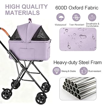 Double Pet Stroller with 2 Detachable Carrier for Small Dogs & Cats, Purple