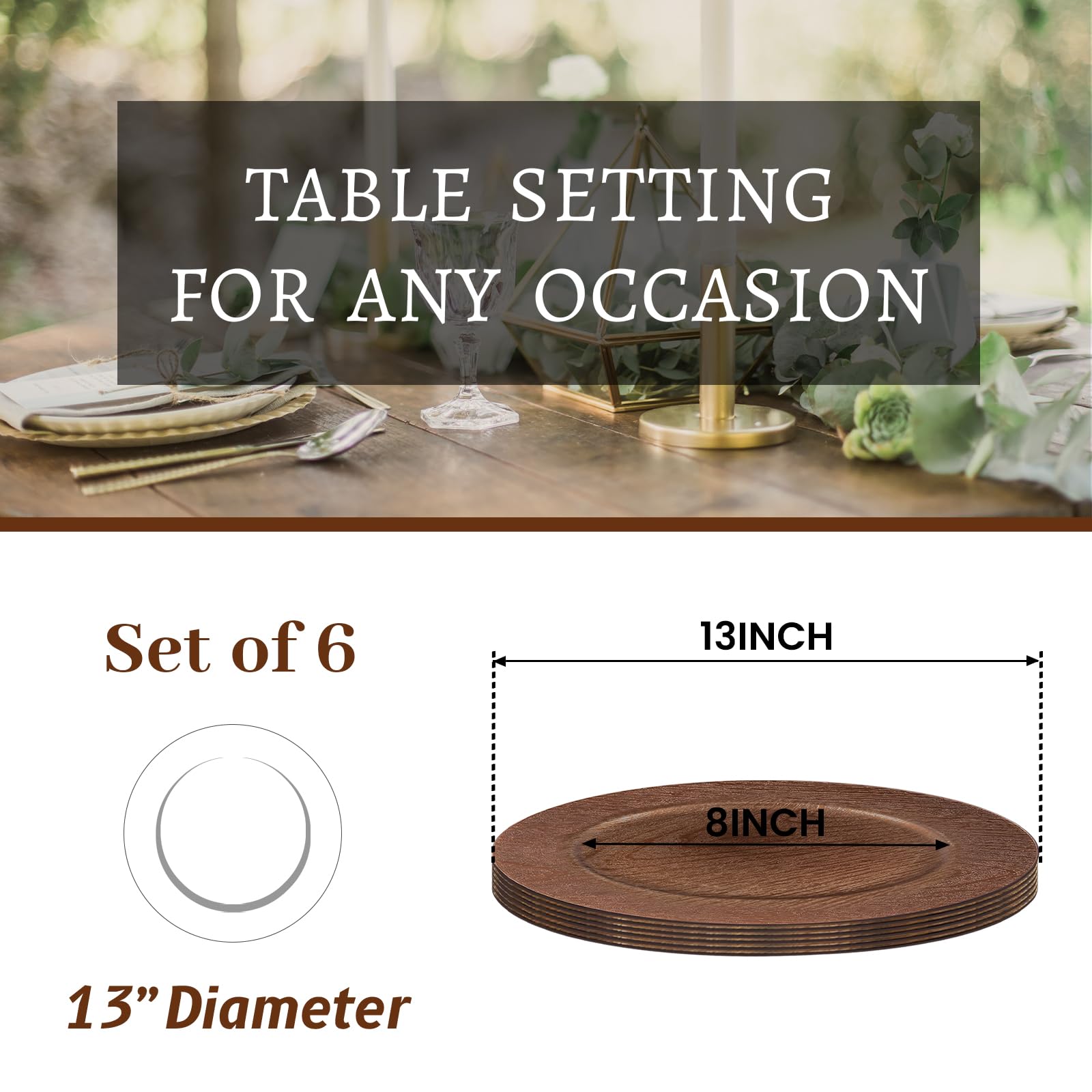 Snapklik.com : Round Charger Plates Set Of 6, 13 Inch Brown Charger For ...
