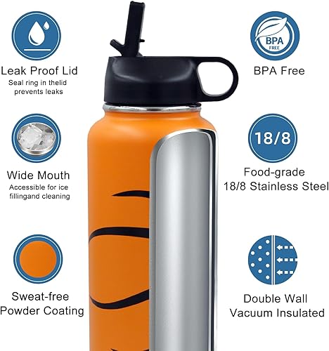 Miniatura 5 de 32 oz Basketball Water Bottle, Wide Mouth Sports Flask Metal Travel Tumbler with 2 Lids, Stainless Steel Double Wall Vacuum Insulated Water Bottles,