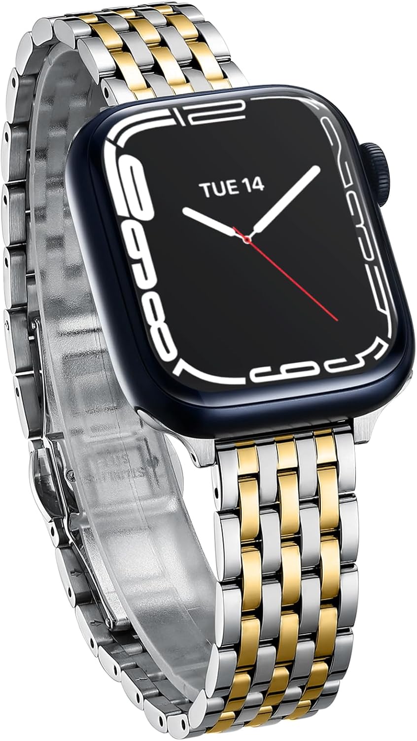 Thin & Feminine Bands for Apple Watch 10 Se 9 8 7 6 5 4 3 2 1, Dressy Metal Watch Bands for Women for Apple Watch 42mm 41mm 40mm 44mm 45mm 46mm, Stainless Steel Watch Bands for Apple Watch