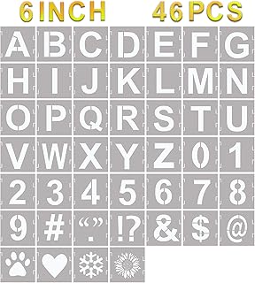46 Pcs Letter Stencils Symbol Numbers Craft Stencils, Reusable Alphabet Templates Interlocking Stencil Kit for Painting on Wood, Wall, Fabric, Rock, Sign(6 Inch)