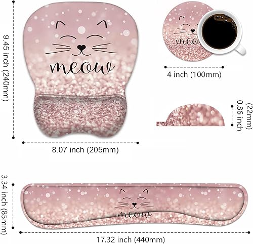 Miniatura 2 de Juego de alfombrilla ergonómica para mouse y reposamuñecas para teclado con posavasos, base de poliuretano antideslizante, fácil de escribir y