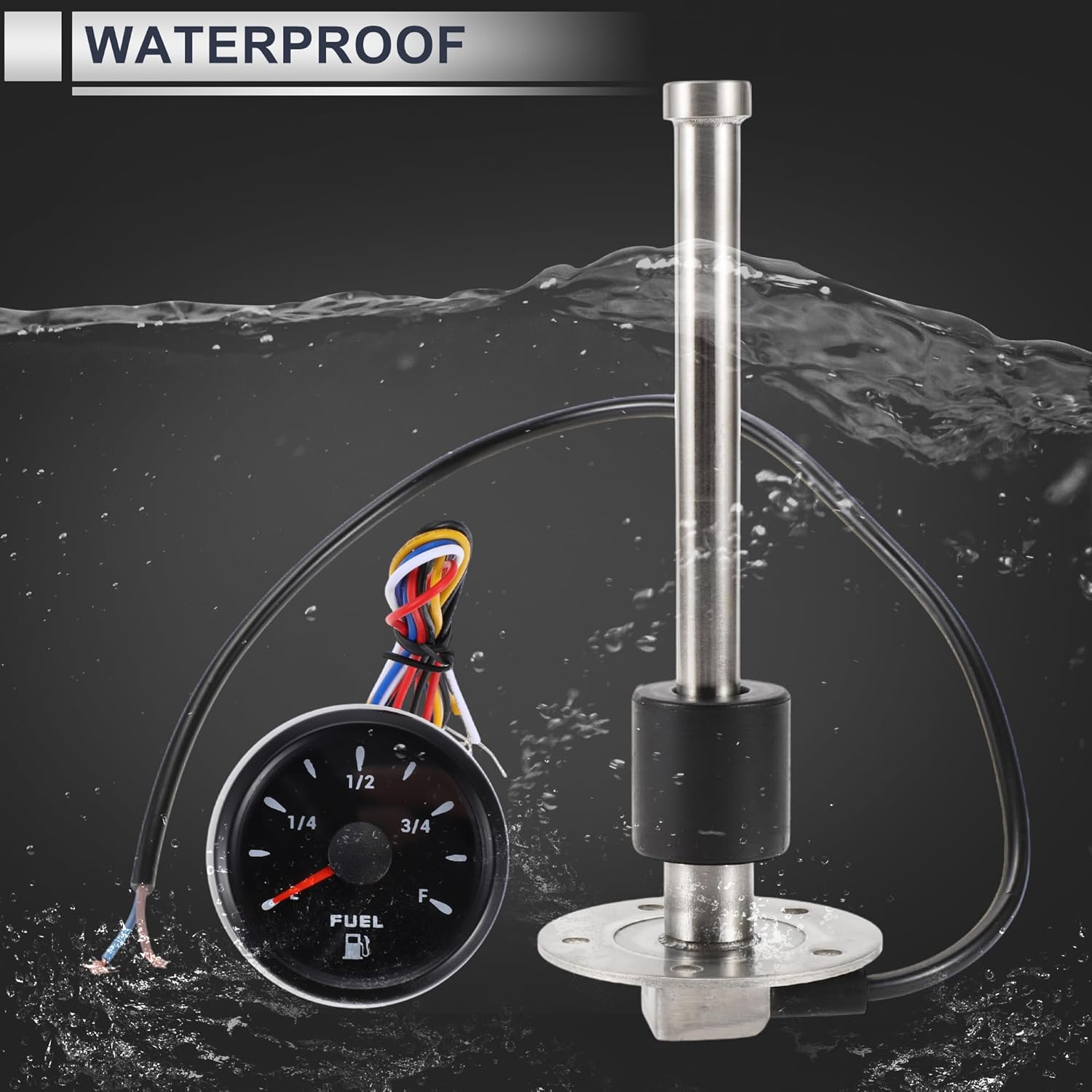 1set Fuel Sending Unit and Gauge Kit 180mm Length Boat Fuel Sending Unit Marine Fuel Sender Unit Black Silver Tone Metal 240-33 Ohm