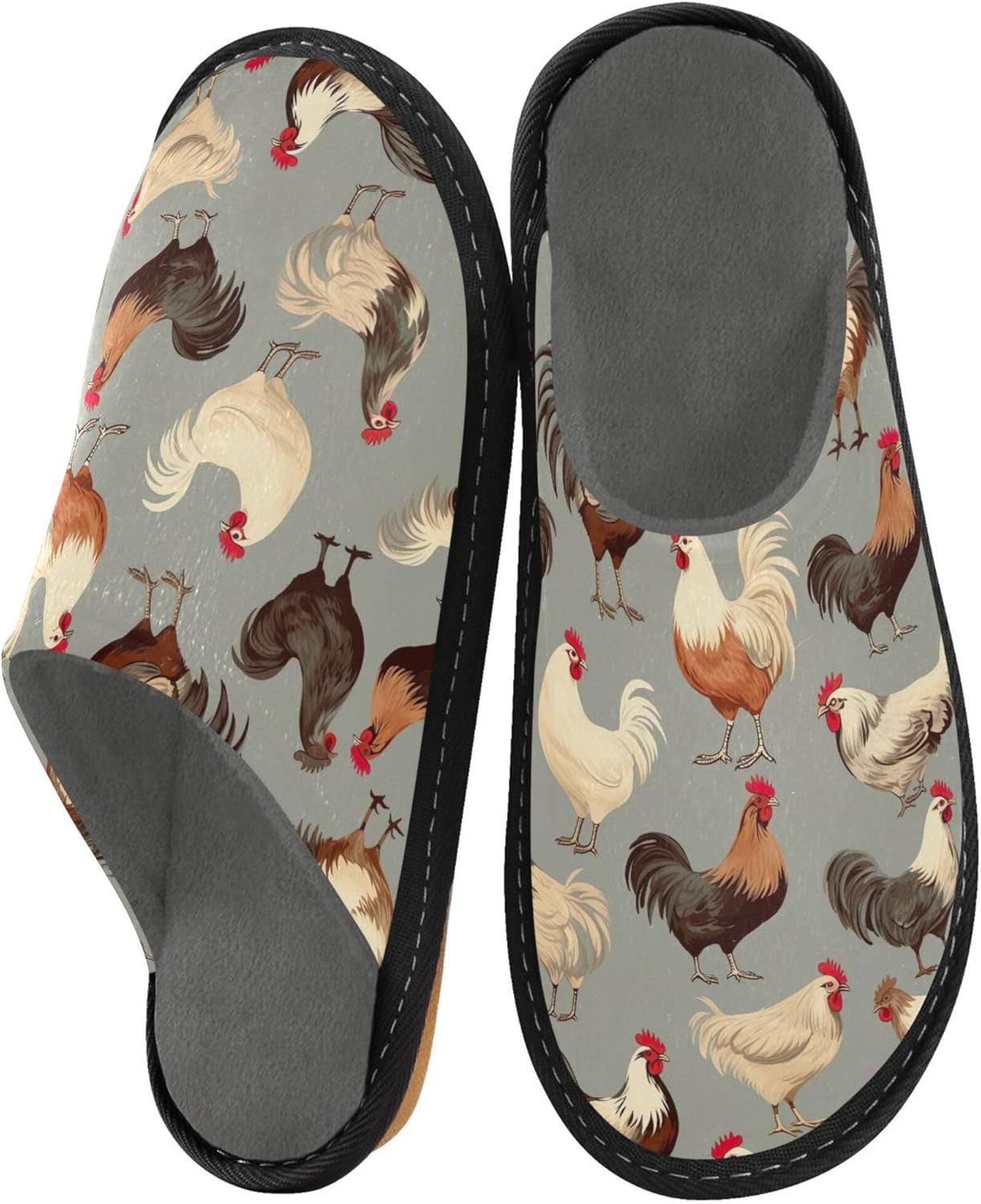 Rooster Hens House Slippers – Cozy Fuzzy Slippers for Guests, Washable & Disposable, Perfect for Shoeless Home, Spa & Hotel Use A111941