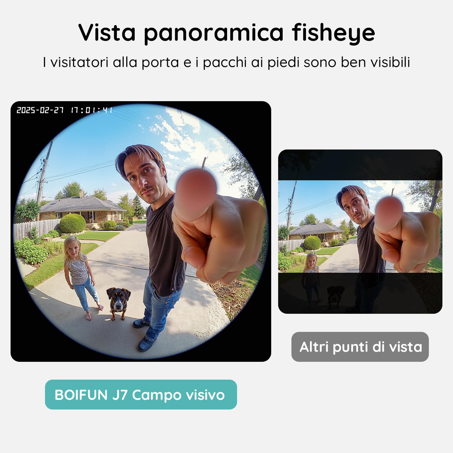 BOIFUN 2K Videocitofono Wifi Senza Fili da Esterno Campanello con Suoneria, 180° Vista Panoramica, Rilevamento Umano Intelligente AI, Audio Bidirezionale, IP65, Alexa Compatibile, 2.4GHz