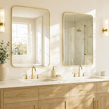 2-Pack 24x36 Inch Brushed Gold Rounded Rectangle Vanity Mirrors