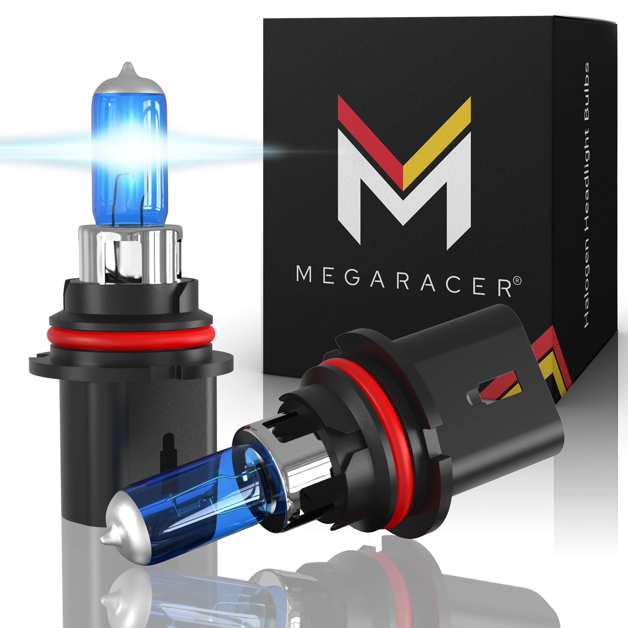 Mega Racer 9007/HB5 Halogen Headlight Bulbs - 100W/80W 5000K Daylight White for Hi/Lo Beam Replacement IP68 Waterproof Rating PX29t Base, Pack of 2