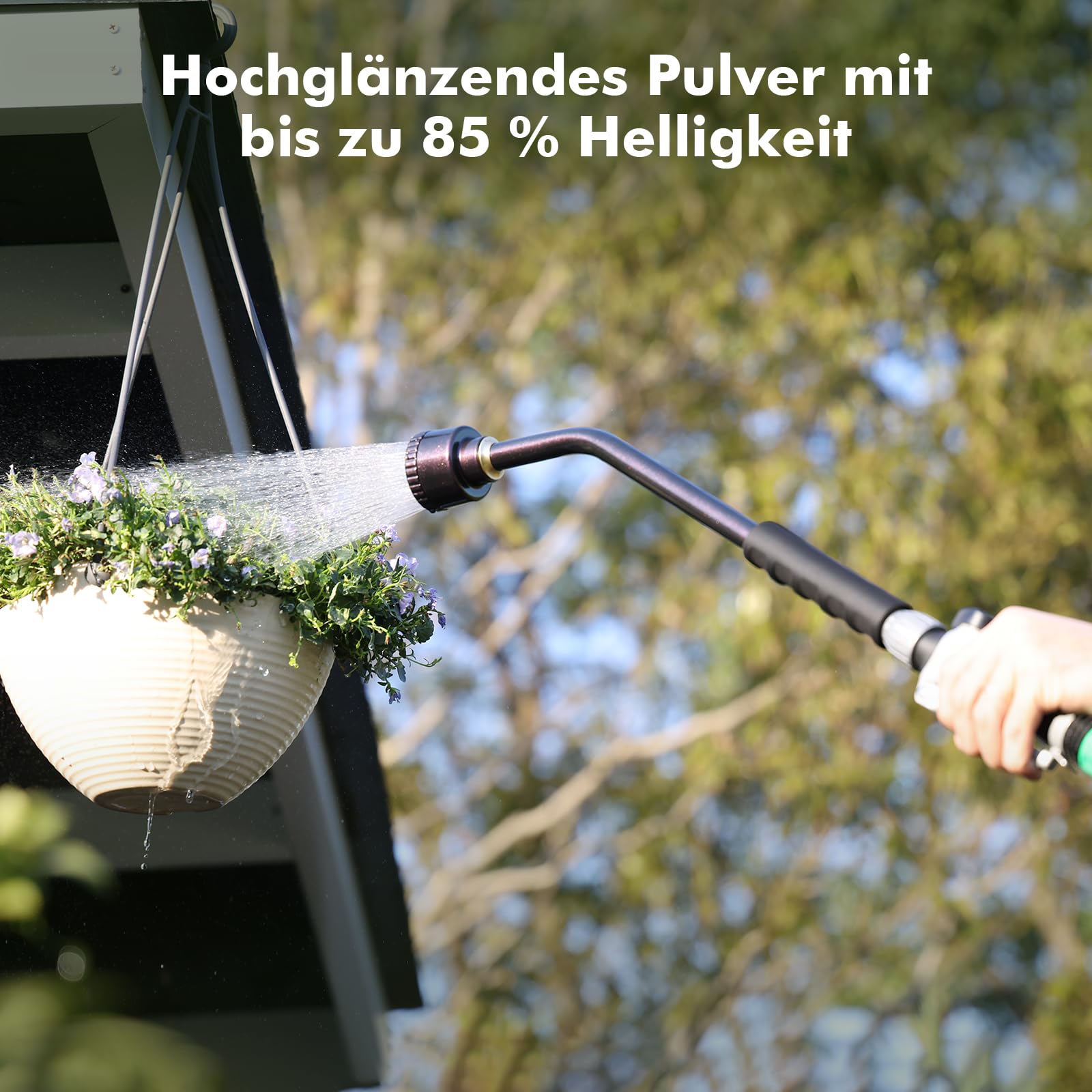 RESTMO Langer Gießstab, 61cm langer Gartenbrause mit voller, sanfter Dusche und Durchflusskontrolle, strapazierfähiger Metallschlauch für hängende Körbe, Sträucher, Pflanzen, Blumen und Rasen, Violett