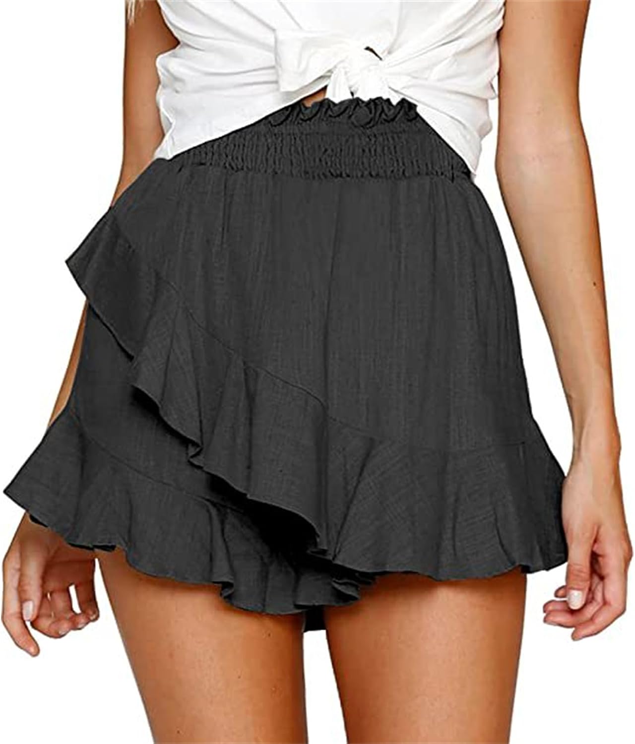 Women's Mini Skirt Skort Beach Flowy Linen Cotton Tennis Skirt Ruffle Trendy Beach High Waisted Flowy Wrap Short