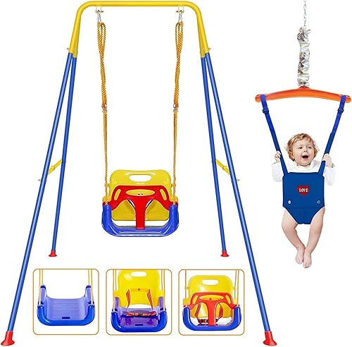 Miniatura 8 de Columpio 3 en 1 para niños pequeños con marco, para interiores y exteriores, columpio para bebé con cinturón de seguridad para uso en interiores y