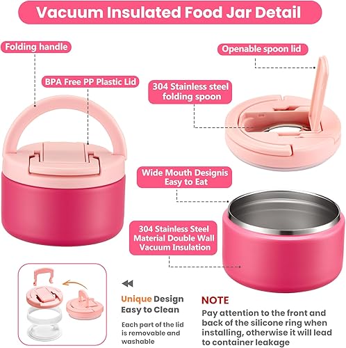 Miniatura 5 de Lonchera Bento con termo de sopa de 8 onzas, a prueba de fugas, 4 compartimentos, para niños, con taza de salsa y bolsa de hielo, tarro de comida