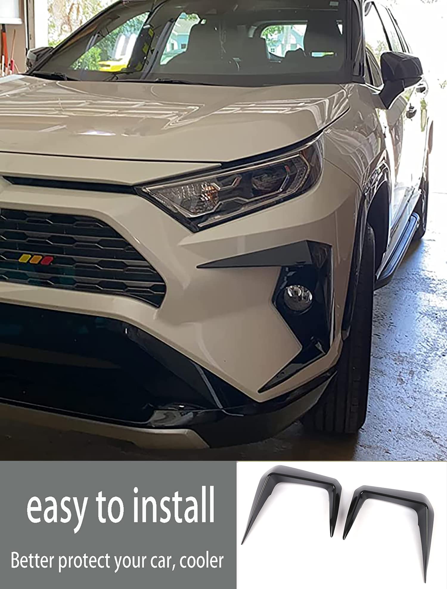 KEAIMEI Fog Light Trim Cover Front Eyebrow Spoiler For 2019 2020 2021 2022 Toyota Rav4 Car Accessories ? Black ? 2 PCS (100302927)