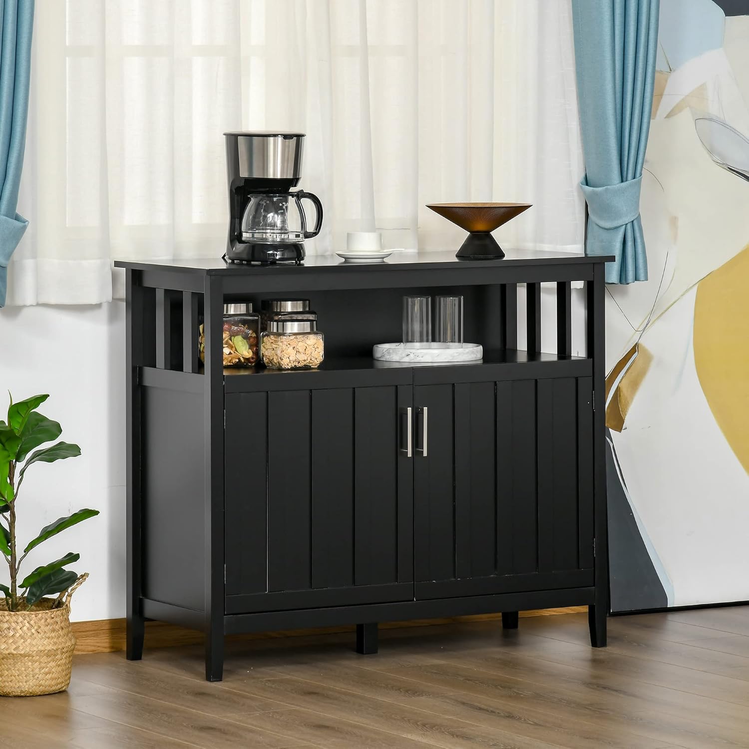 HOMCOM Sideboard Buffet Cabinet, Coffee Bar Cabinet with 2 Doors and Adjustable Shelves, Console Table for Kitchen Entryway Living Room, Black