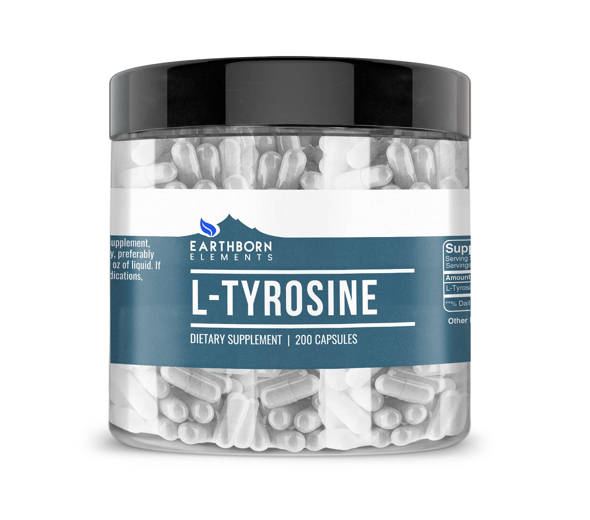 Earthborn Elements L-Tyrosine 200 Capsules, Pure & Undiluted, No Additives
