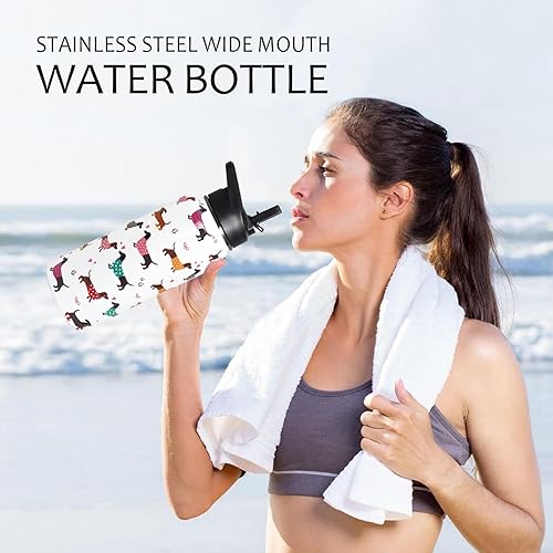 Miniatura 7 de Botella de agua deportiva de acero inoxidable aislada de 32 onzas con popote, senderismo, ciclismo, gimnasio, regalos para perros para mujeres