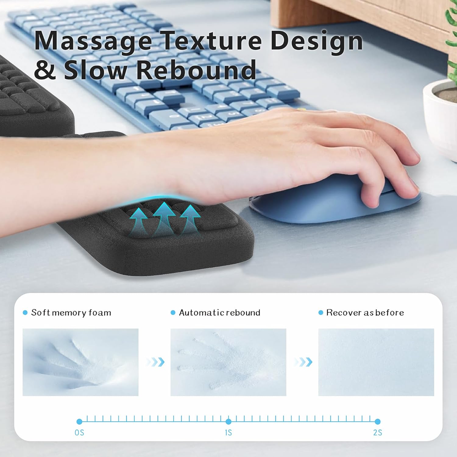 MEKASS Keyboard Wrist Rest, Ergonomic Wrist Pad, Soft Memory Foam Keyboard Hand Rest with Non-Slip Base, Easy Typing, Pain Relief, Comfort Support for Office Work Gaming Computer Accessories (Black) Classic Black image 3 of 6 B0FFM42K3Z