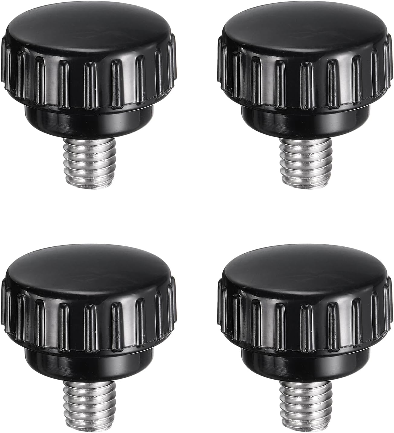 uxcell 4pcs Knurled Clamping Knobs M8 x 10mm Metric 304 Stainless Steel Male Thread Thumb Screw on Type 25mm Plastic Round Head Threaded Hand Bolt Stud Knobs Black