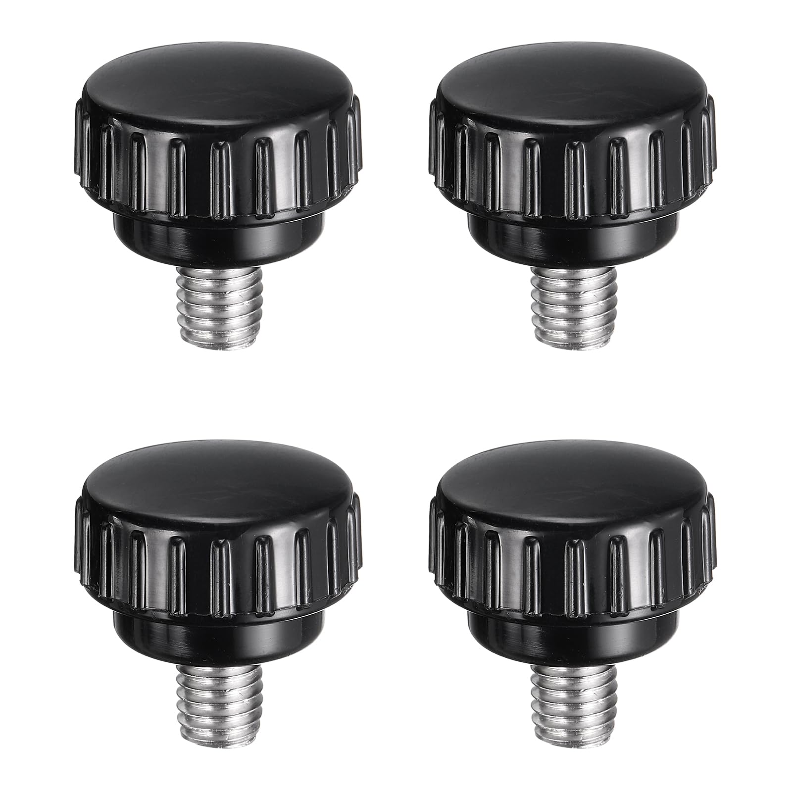 uxcell 4pcs Knurled Clamping Knobs M8 x 10mm Metric 304 Stainless Steel Male Thread Thumb Screw on Type 25mm Plastic Round Head Threaded Hand Bolt Stud Knobs Black