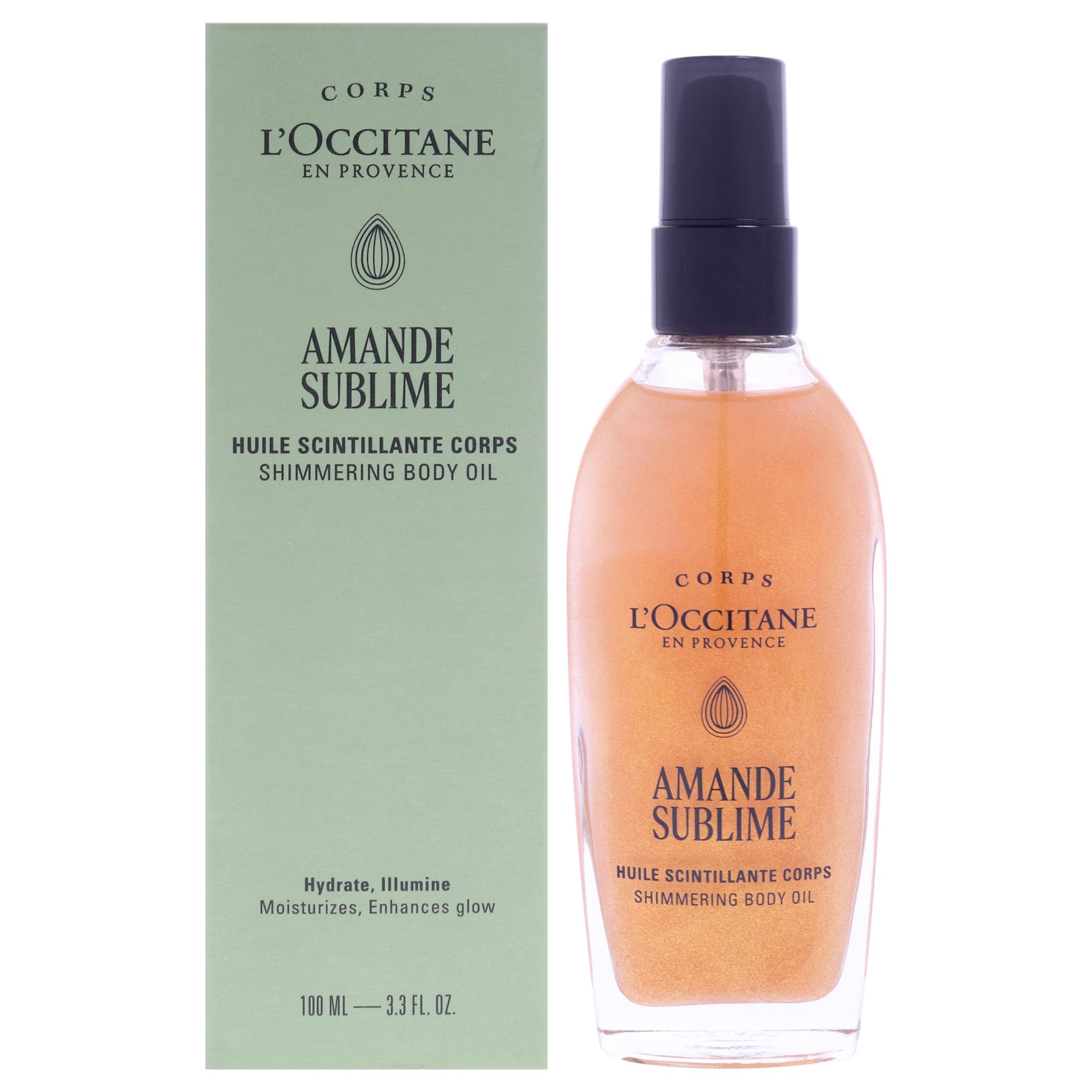 L'Occitane Badem Işıltılı Vücut Bakım Yağı, Altın Rengi Işıltı, Tatlı Badem Yağı İçeren Besleyici ve Nemlendirici, 100 ml