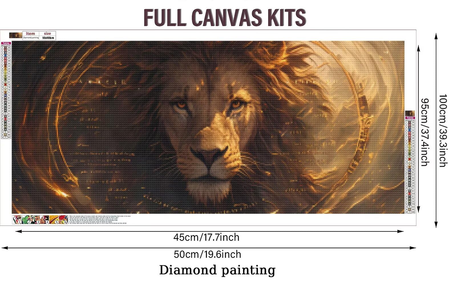 Diamentowy obraz 100 x 250 cm, obraz diamentowy lew diamentowe malowanie DIY malowanie koralików dla dorosłych cyrkonie ścieg krzyżykowy zestaw artystyczny do dekoracji ścian, prezent dla mężczyzn