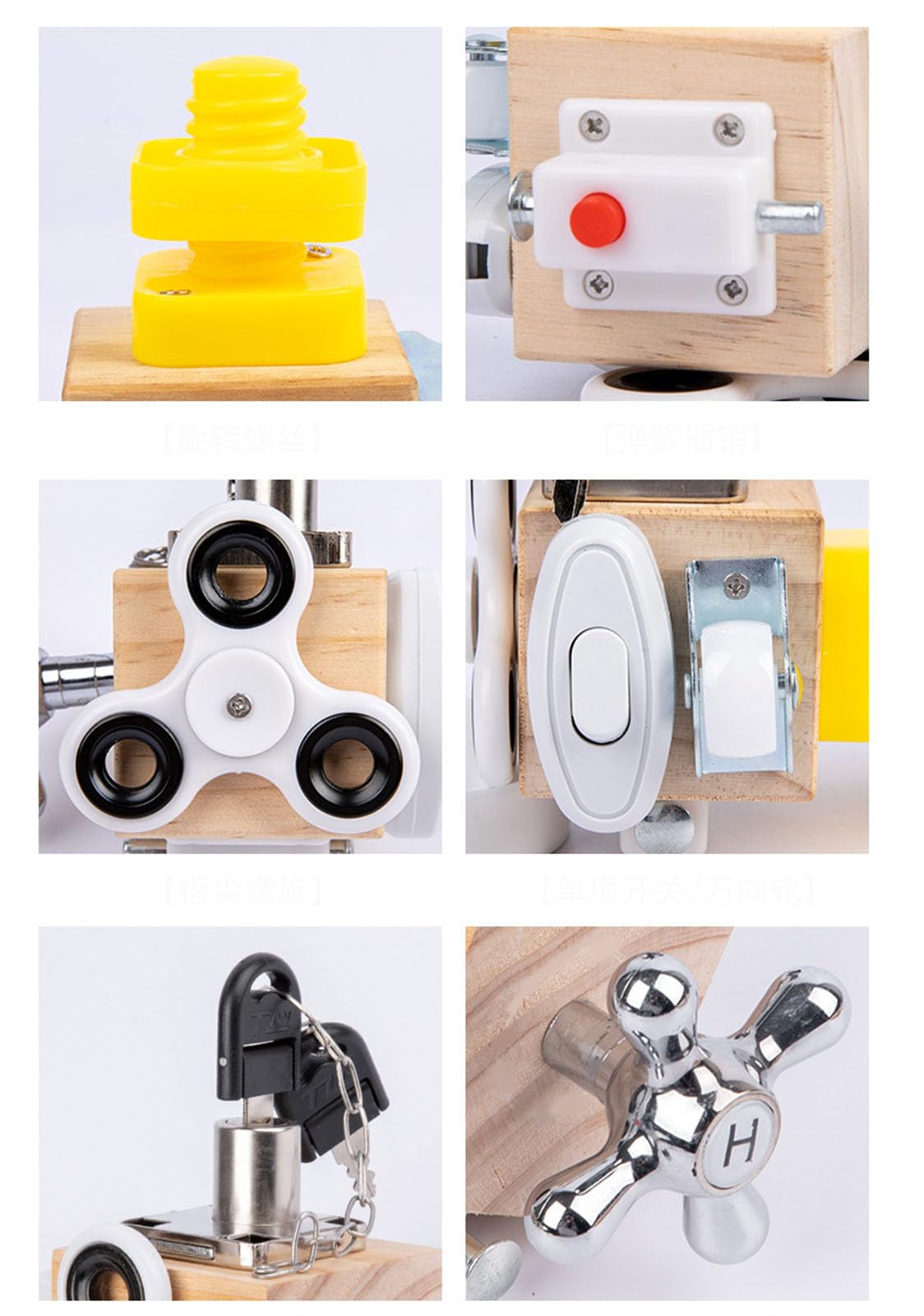 Montessori Cubo de madera ocupado, cubo de actividad multifuncional 6 en 1 para niños pequeños, modelo A