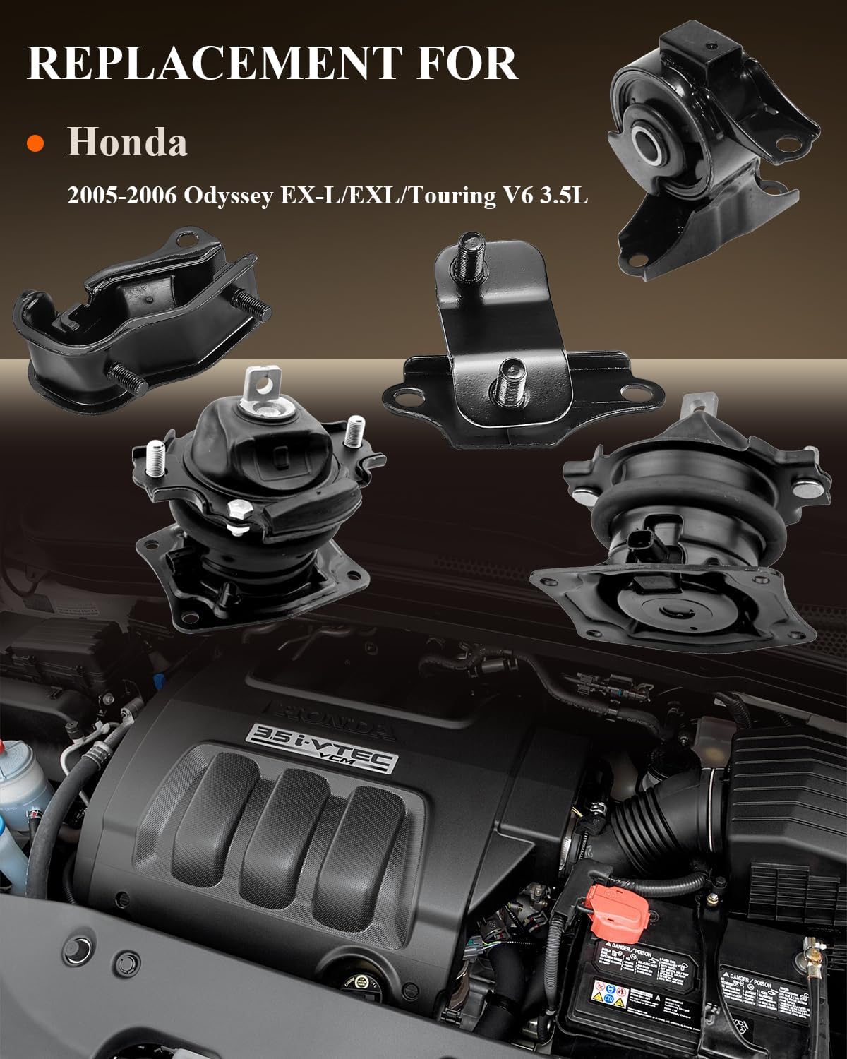 Engine Motor Mount & Trans Mount Replacement for Honda Odyssey EX-L/EXL/Touring 2005 2006 V6 3.5L, Engine Mount Set of 5 Replaces OE# A4555 A4559 A65026EL A4583EL A6582 9411 9423 9689