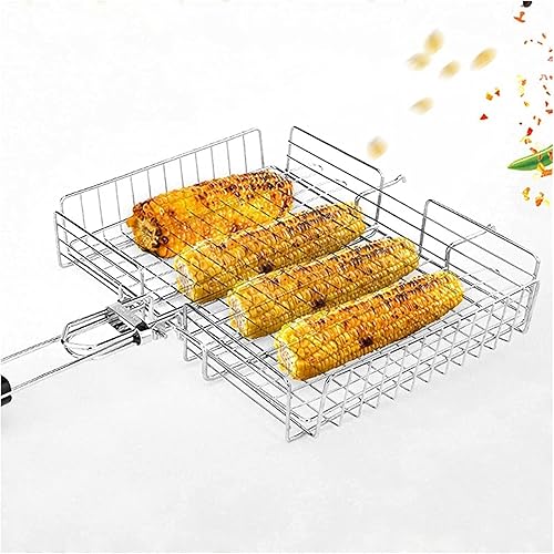 Miniatura 7 de Parrilla de carbón para barbacoa, parrilla portátil, cesta grande, acero inoxidable, parrilla, verduras, pescados, camarones, parrilla de carbón