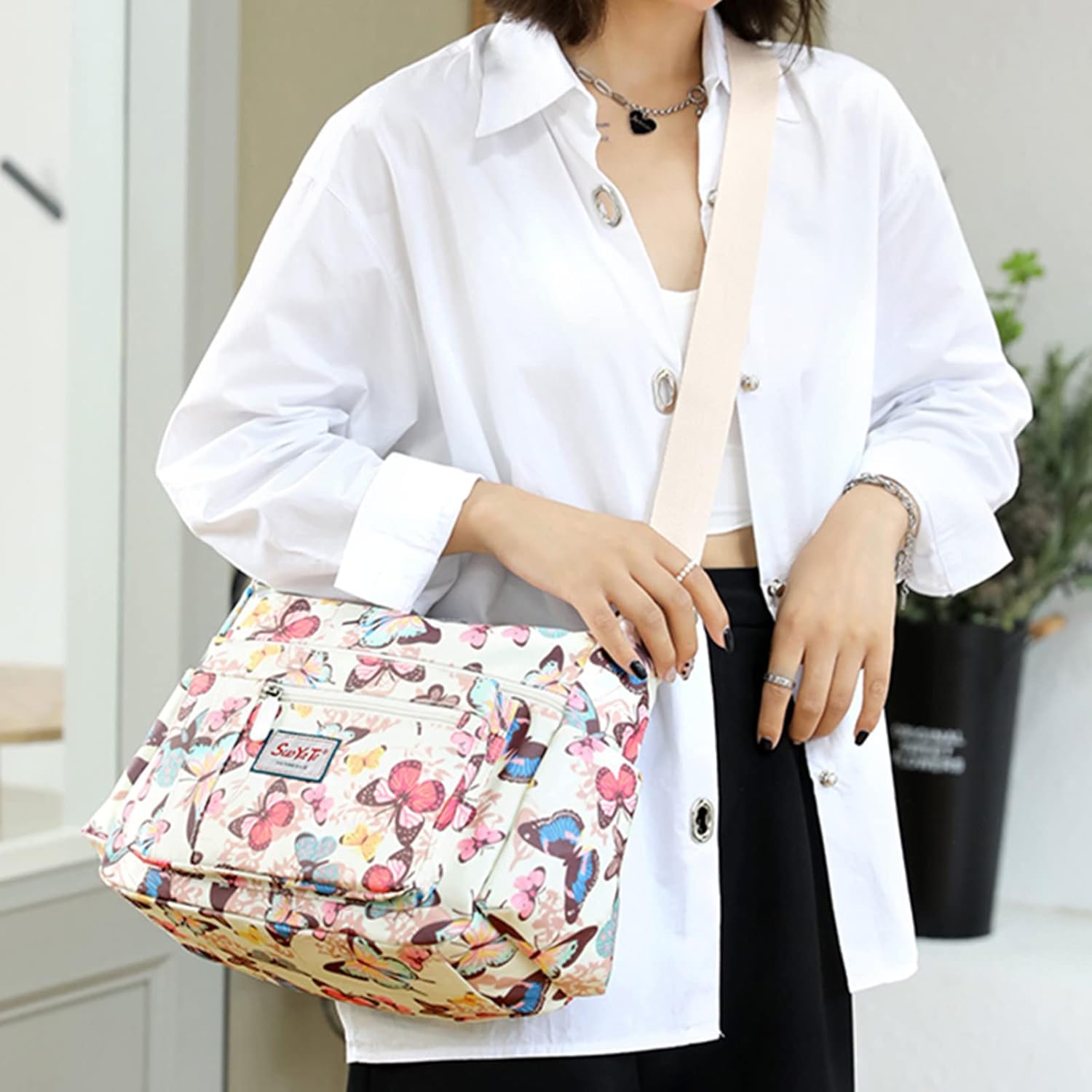 Cross-body Bag Women's Multi Pocket Nylon Messenger Bag Shoulder Bag Lightweight Travel Handbag - Image 2