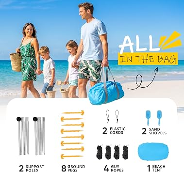 Sekey Aluminum Beach Shade Sun Shelter UPF 50+ Portable Beach Canopy