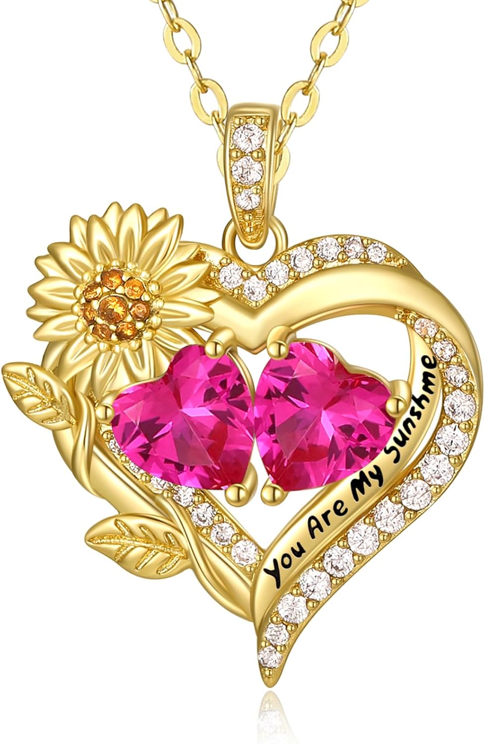 Sunflower Heart Necklace for Women 14K Gold Exquisite Valentines Day Anniversary Birthday Gifts for Wife Mother Her Double Birthstone Pendant Jewelry‘You Are My Sunshine’