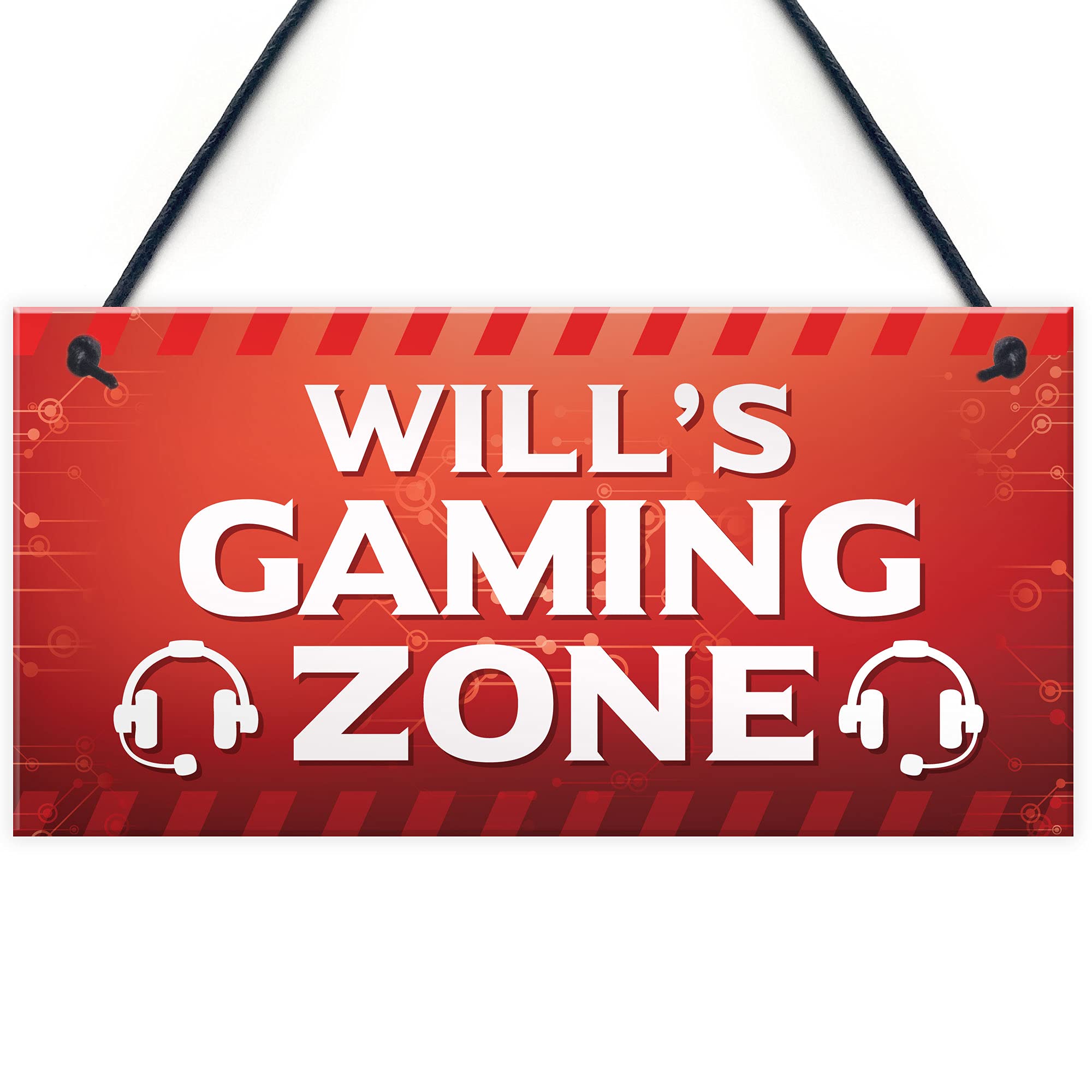 Red Ocean Gaming Zone Personalised Boys Bedroom Sign Novelty Gaming Games Room Signs