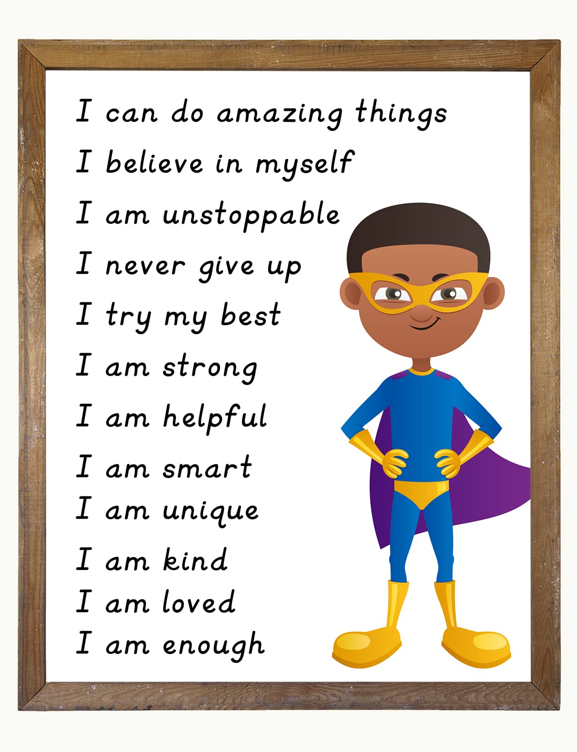 Superhero Inspirational Wall Art - Colorful Motivational Wall Decor for African American Boys Room - Self affirmation Gift for Cute Nursery Toddler