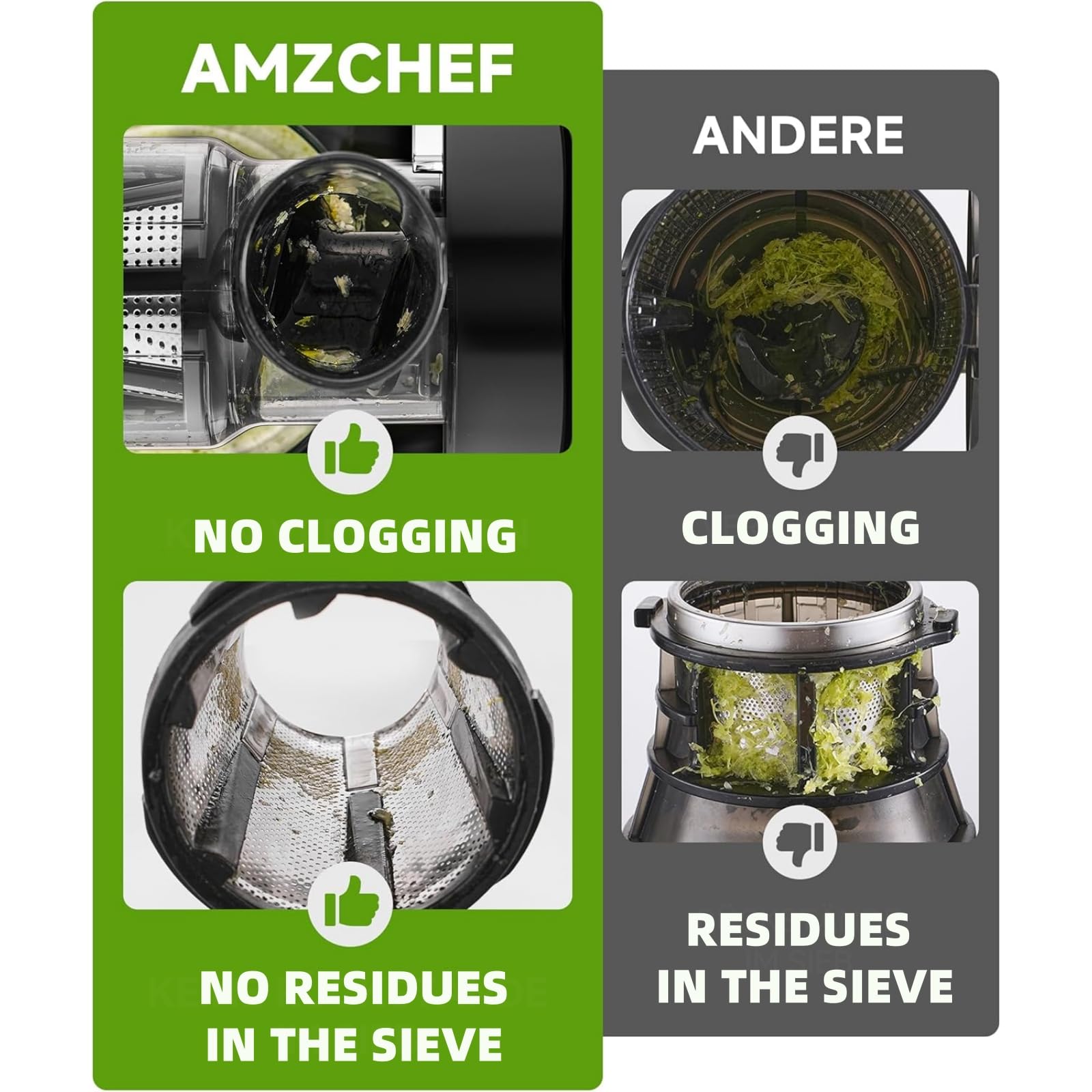 AMZCHEF Entsafter Gemüse und Obst mit 2 Geschwindigkeitsmodi - Entsafter Slow Juicer mit Tragbare Flasche und 2 Tassen - BPA freie Cold Press Juicer - Schwarz
