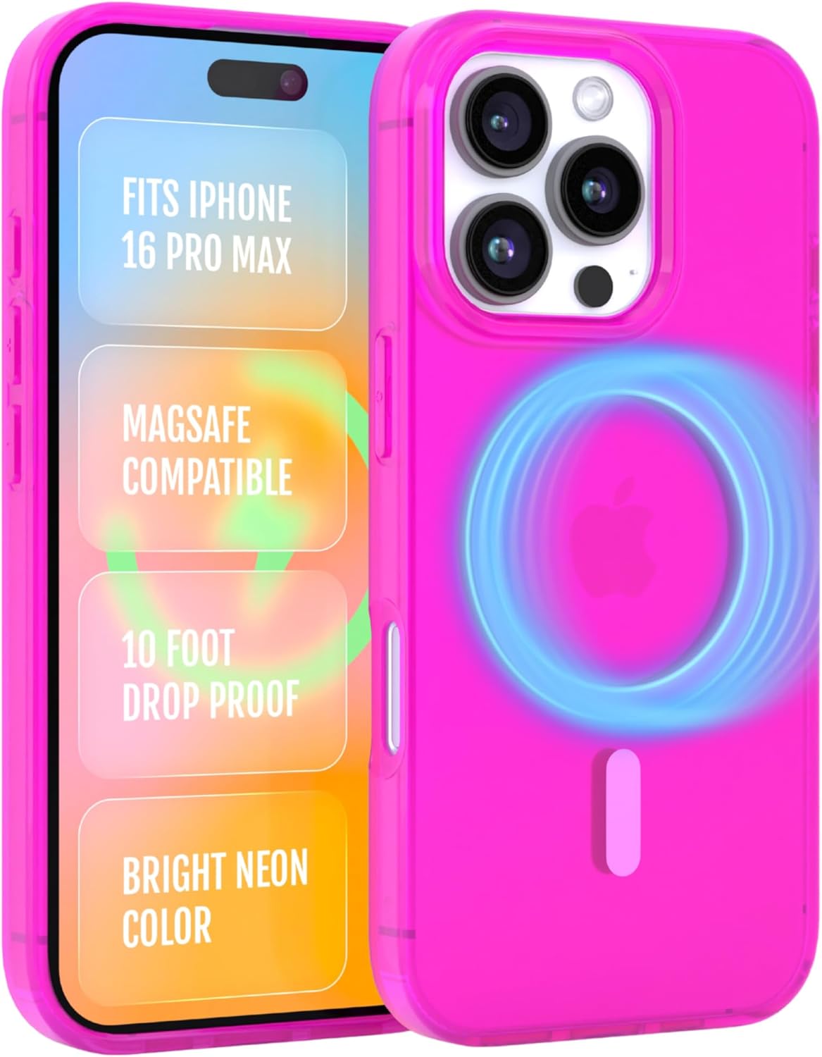 FELONY CASE for iPhone 16 Pro Max - Neon Pink Crystal Clear Phone Case, Compatible with MagSafe - 360° Shockproof Protective Cases Designed for Apple iPhone 16 Pro Max