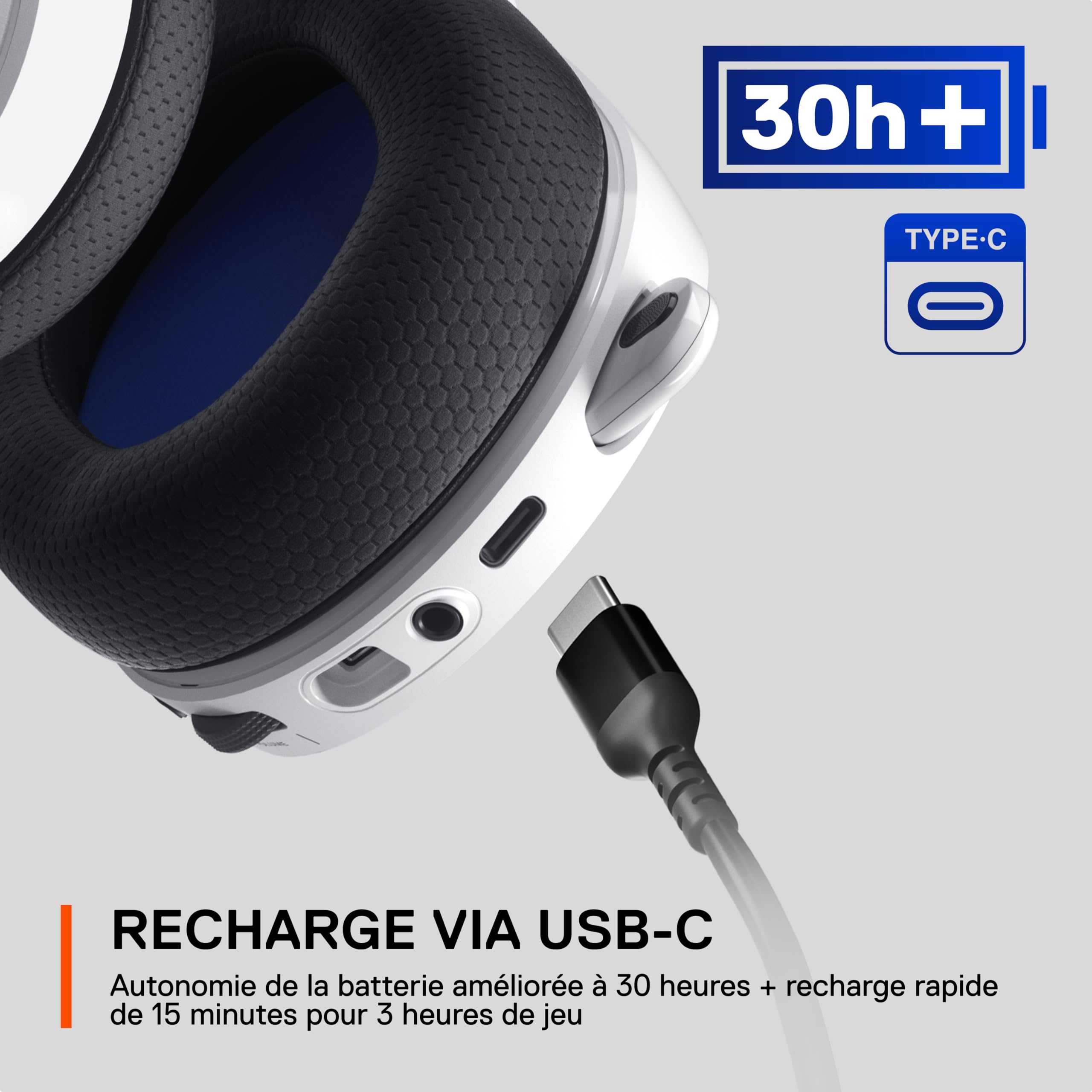 SteelSeries Arctis 7P+ Wireless Casque gaming sans fil - Sans perte 2,4 GHz - 30 heures d’autonomie de la batterie - Pour PS5, PS4, PC, Mac, Android et Switch - Blanc