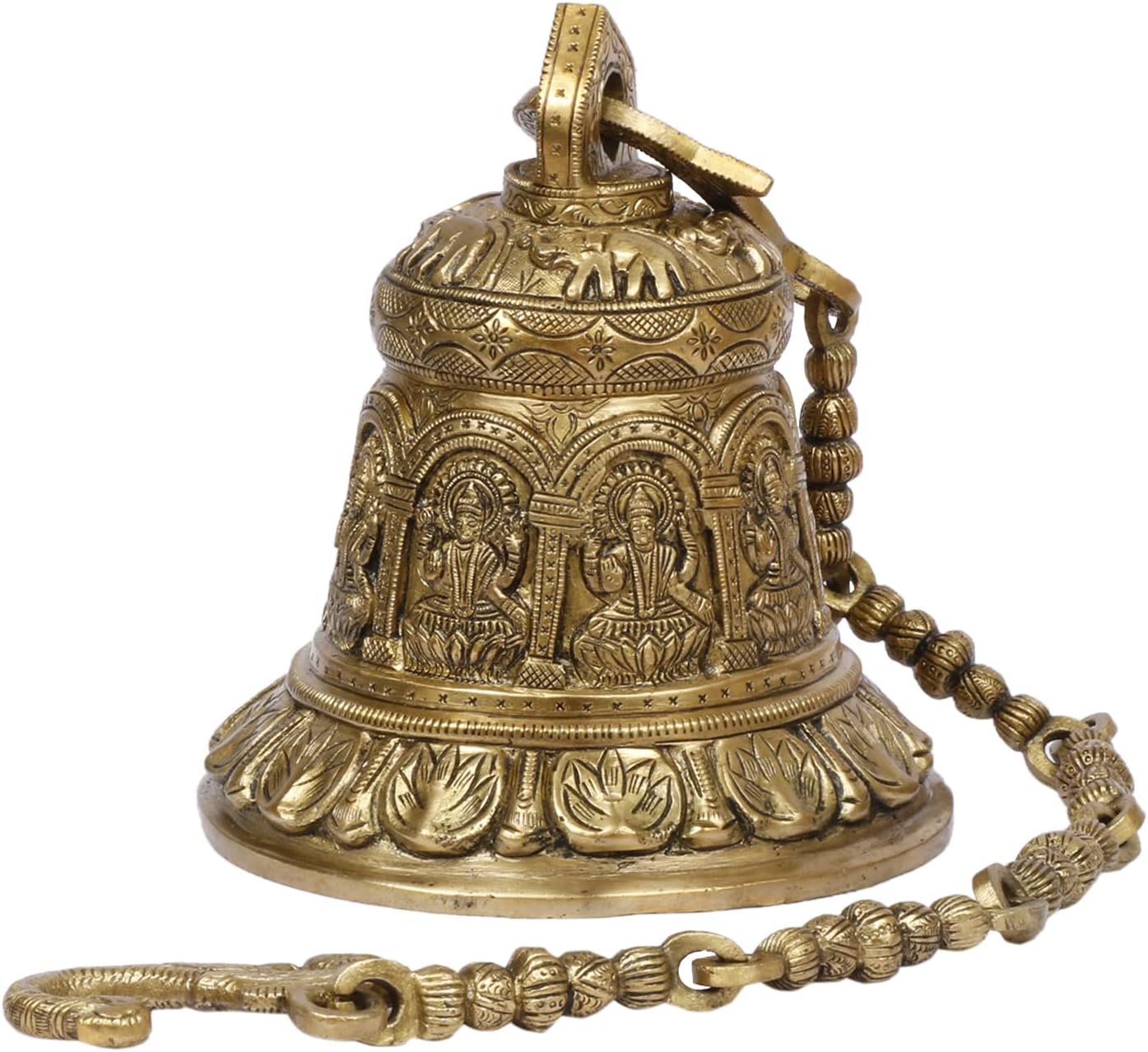 Brass ASHT Laxmi Ghanta Bell, 8 Inch Height, Intricately Carved, Golden Color - Ideal for Home Temple, Rituals, and Gifting