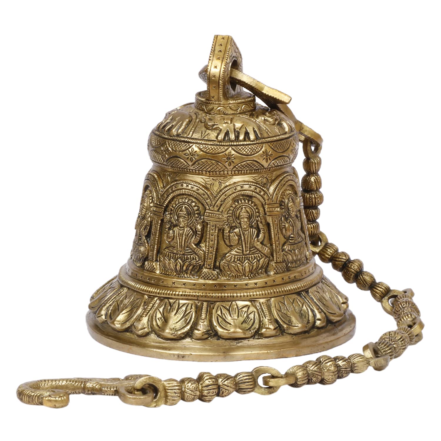 Kartique Brass ASHT Laxmi Ghanta Bell, 8 Inch Height, Intricately Carved, Golden Color - Ideal for Home Temple, Rituals, and Gifting