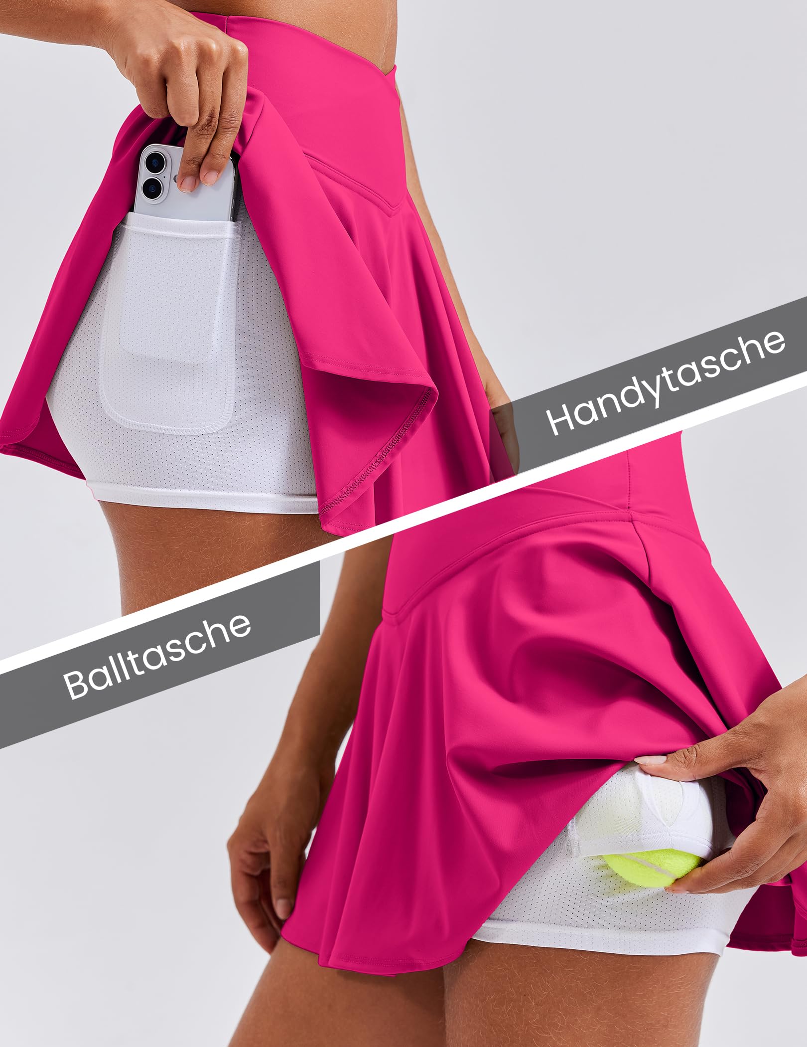 PINSPARK Gonna da Tennis da Donna, Gonna Incrociata a Vita Alta con Pantaloni sotto, Tennis Plissettata, Minigonna, Abito da Tennis da Corsa con Tasche da Tennis