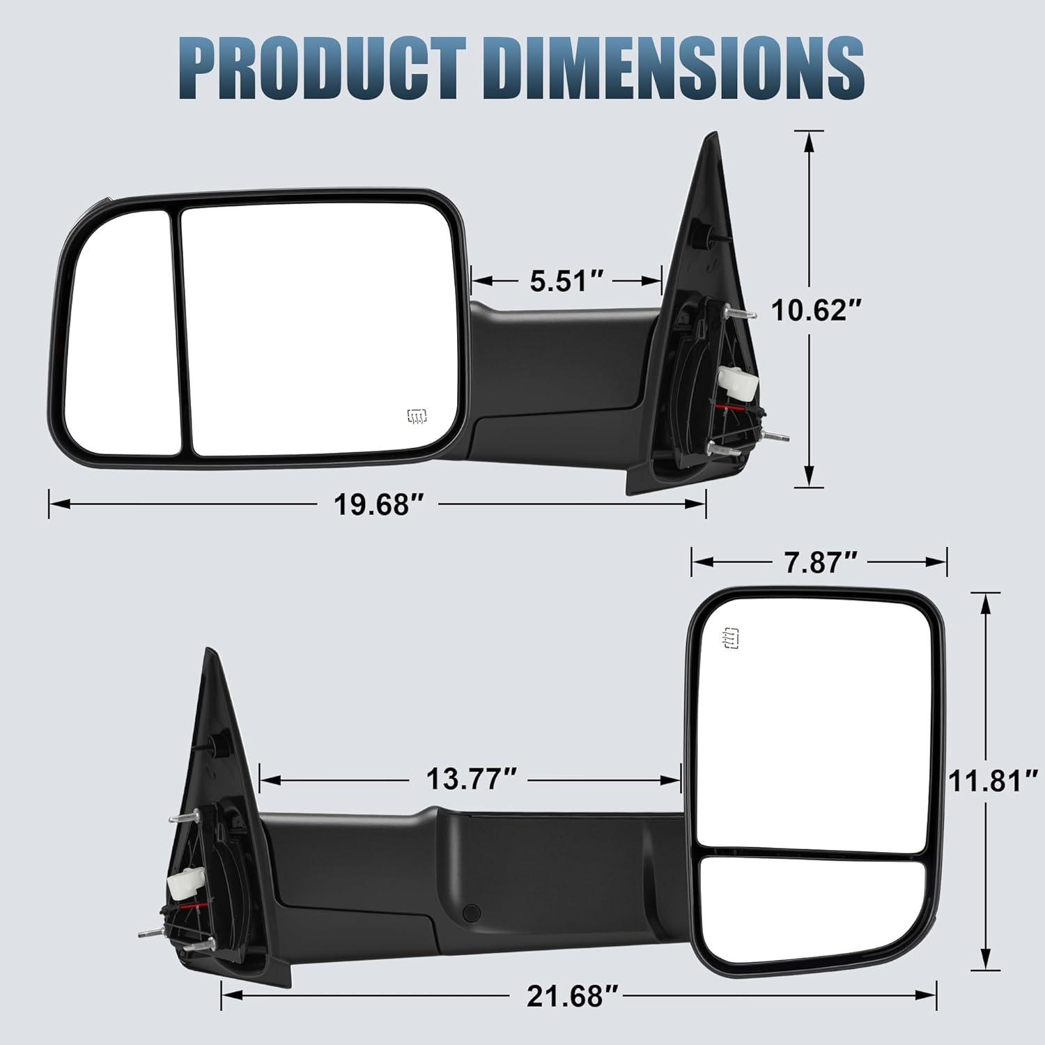Tow Mirrors Compatible with 2002-2008 Dodge Ram 1500, 2003-2009 2500 3500, Smoked LED Turn Signal, Flip Up Extended Trailer Towing Side Mirrors, Power Heated Adjustable, Black Housing