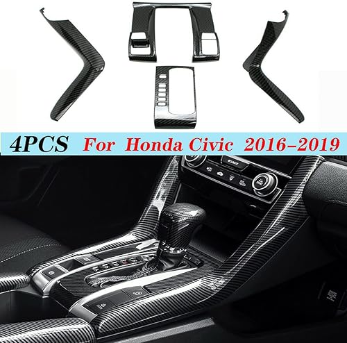 Miniatura 2 de 4 piezas para consola central Honda Civic 2016-2021 de 10 generación, cubierta de panel de palanca de cambios automática, sedán, interior, fibra de