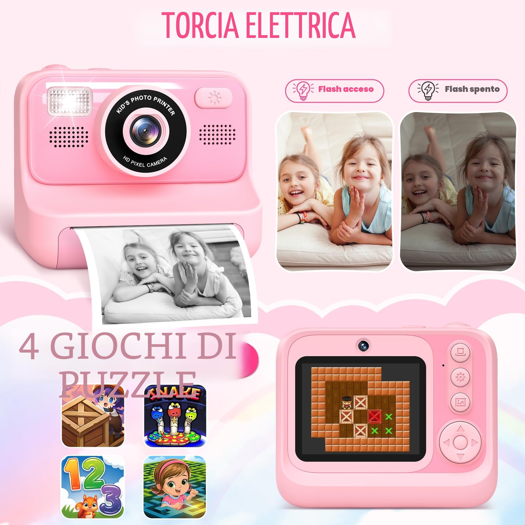 Subtail Macchina Fotografica Bambini Istantanea-2,4 Pollici 1080P Fotocamera Digitali Istantanea perBambini Selfie conScheda da32GB - Regalo per Bambini per Ragazze Ragazzi 3 4 5 6 7 8 9 10 11 12 Anni