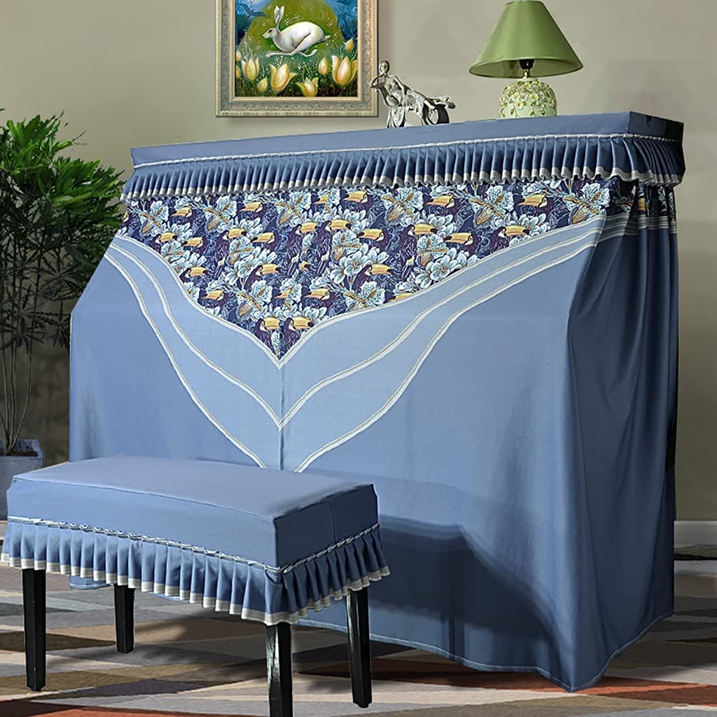 Copertina per pianoforte verticale, For la casa, copertura protettiva completa, plissettata, decorativa, artigianale, for pianoforte(Blue,153 * 34 * 120cm+36 * 76cm)