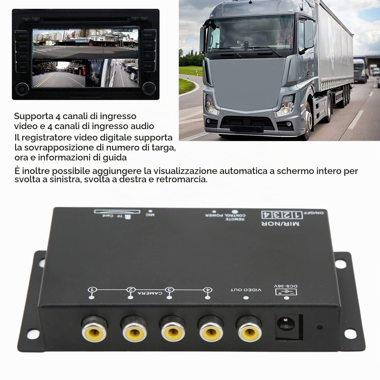 DVR Mobile per Auto a 4 Canali, DC 12V/24V 720P HD Kit Videoregistratore MDVR per Veicoli Mobili per Auto con Telecomando, Videoregistratore Digitale per Veicoli per Autobus