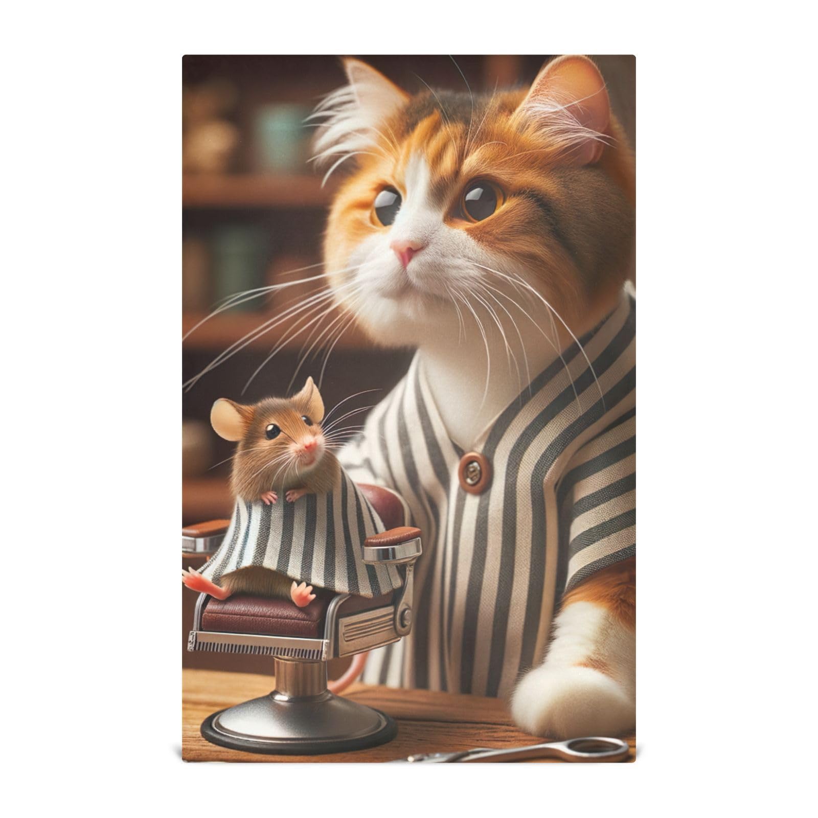 ODAWA Cat is Giving Mouse Haircut Dish Towels Soft Reusable Cleaning Bar and Tea Towels Decoration Hand Towels (18