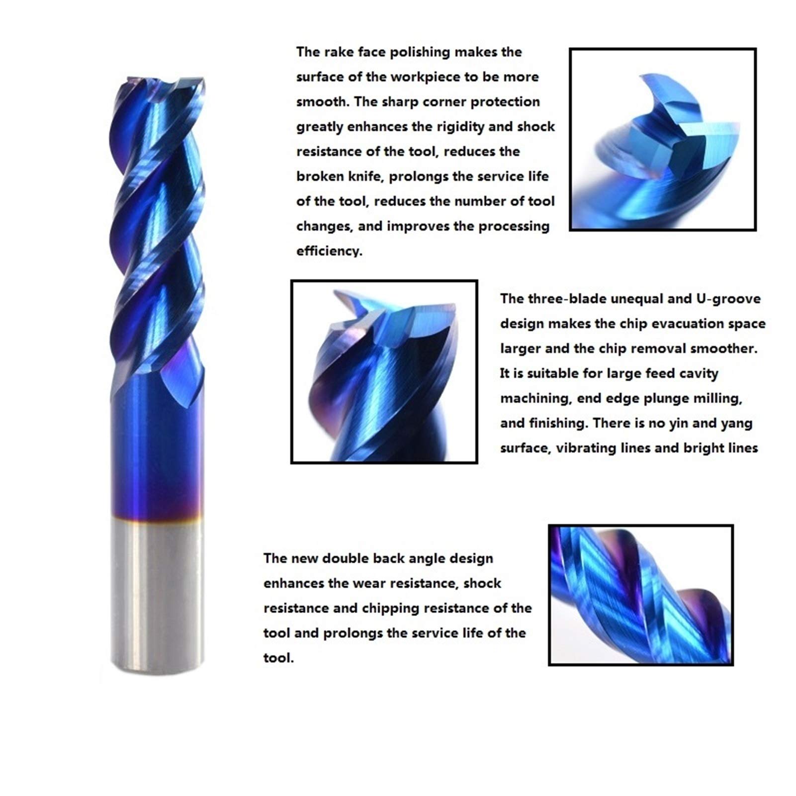 Frezy walcowo-czołowe, frezy CNC, Trzpień 1-12 mm Powlekane na niebiesko 3-ostrzowe frezy z węglików spiekanych Frez do cięcia aluminium Frez spiralny Frez palcowy CNC 1 szt., akcesoria do narzędzi dl
