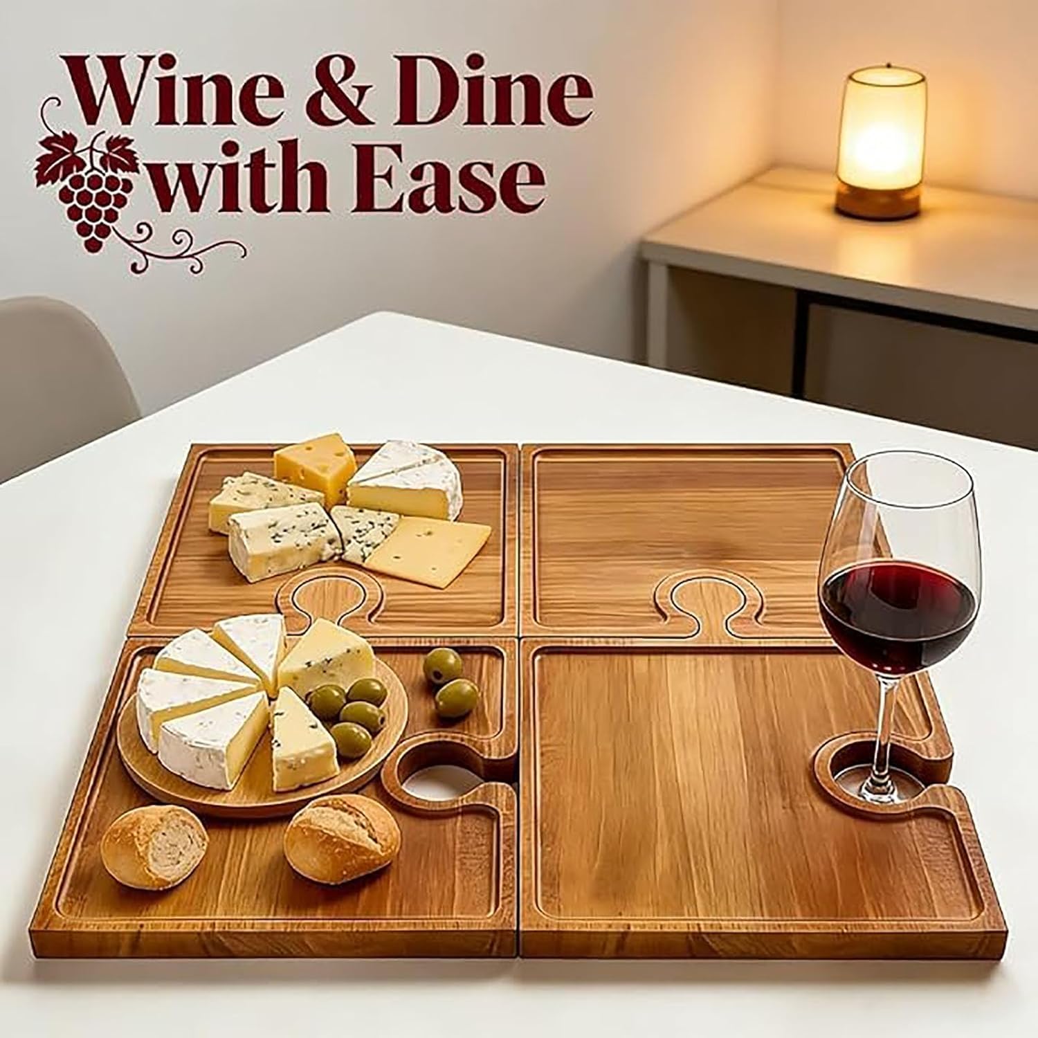 Tabla de embutidos de madera con asa, bandeja entrelazada para servir queso y aperitivos, perfecta para fiestas, decoración del hogar y entretenimiento para los amantes de la comida