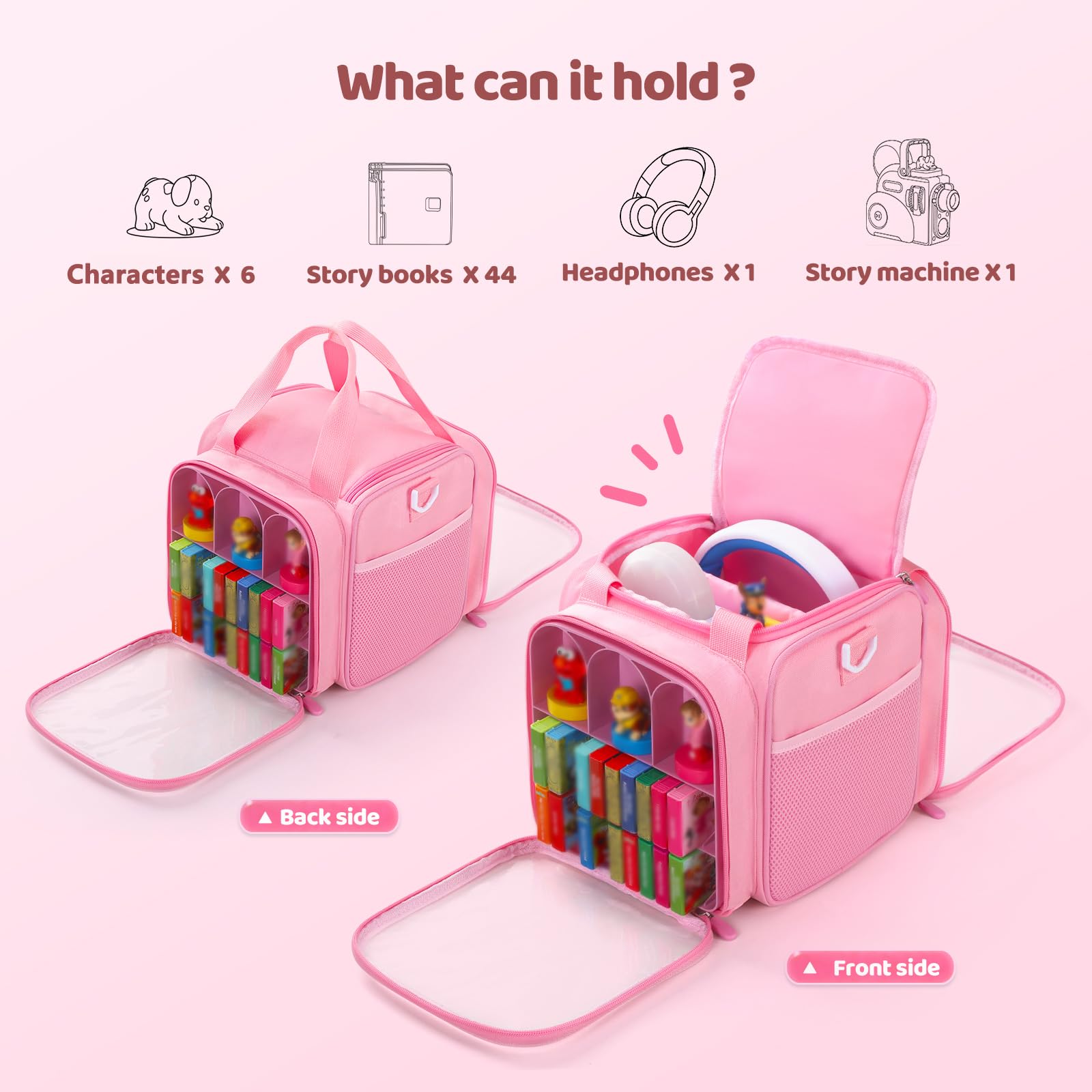 Custodia da trasporto per Little Tikes Story Dream Machine, grande capacità, adatta per proiettori, cuffie, personaggi di personaggi, piccoli libri dorati, con finestra trasparente e tracolla