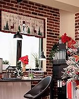 Vista 6 de Cenefa de cortina de cocina con diseño de muñeco de nieve de Navidad, cenefa de ventana con bolsillo para barra, 1 panel de cenefas para sala